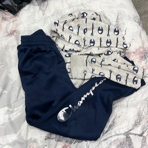 Champion Navy and Grey sweatpants and long sleeve hoodie shirt logomania